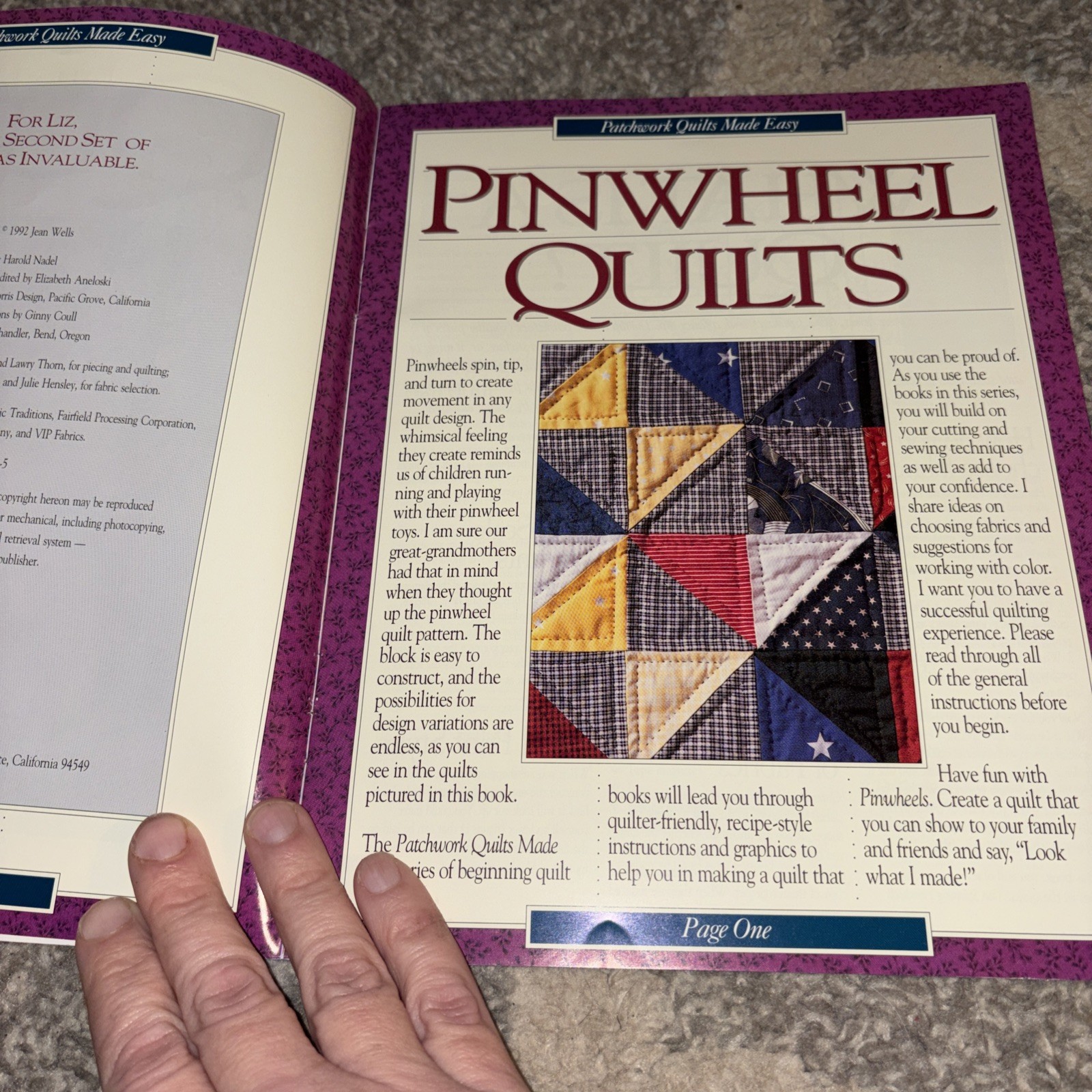 Vintage 1992 The Pinwheel Quilt Pattern Book by Jean Wells