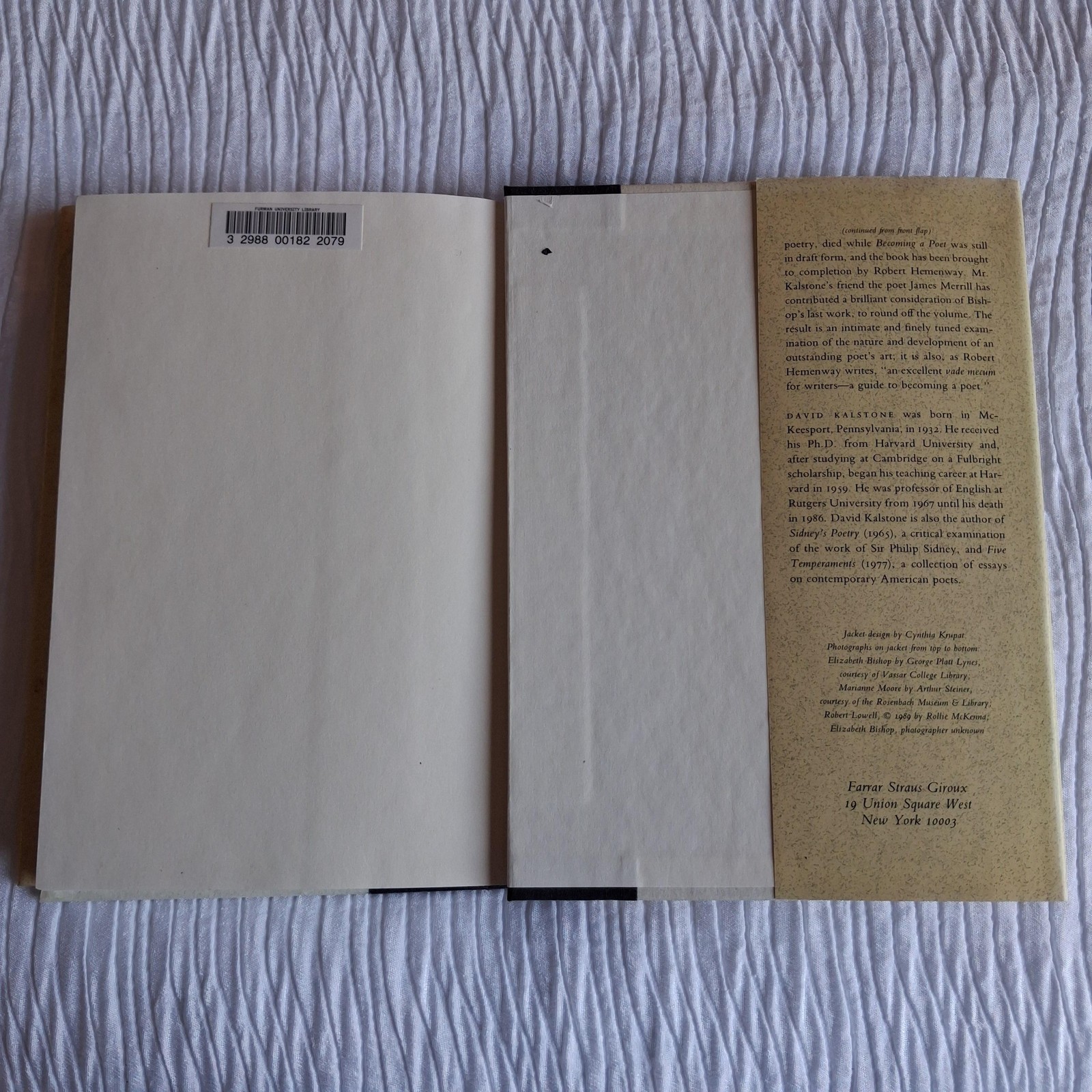 Vintage Becoming A Poet David Kalstone Farrar Straus & Giroux Beige HC DJ 1989