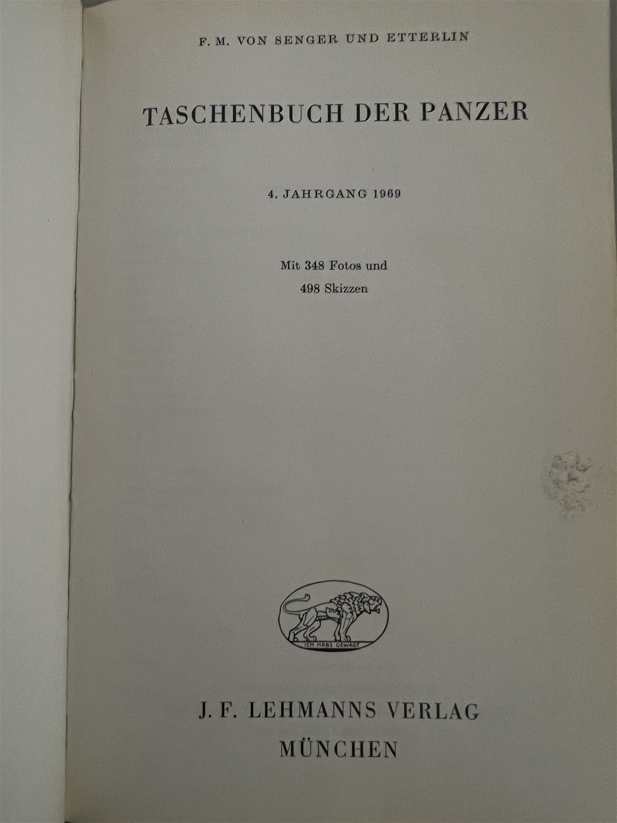 Taschenbuch Der Panzer 1969 Senger and Etterlin, F. M