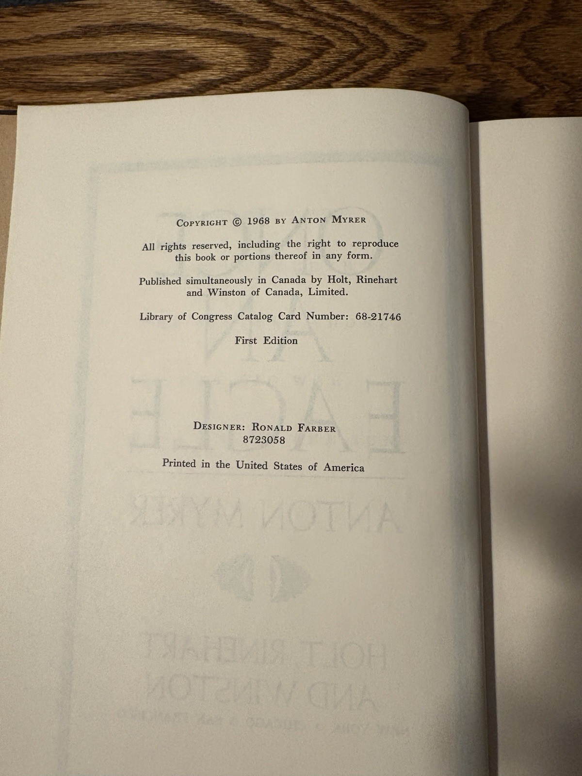 Once an Eagle by Anton Myrer, Hardcover, 1st Edition, 1968, No Dust Jacket
