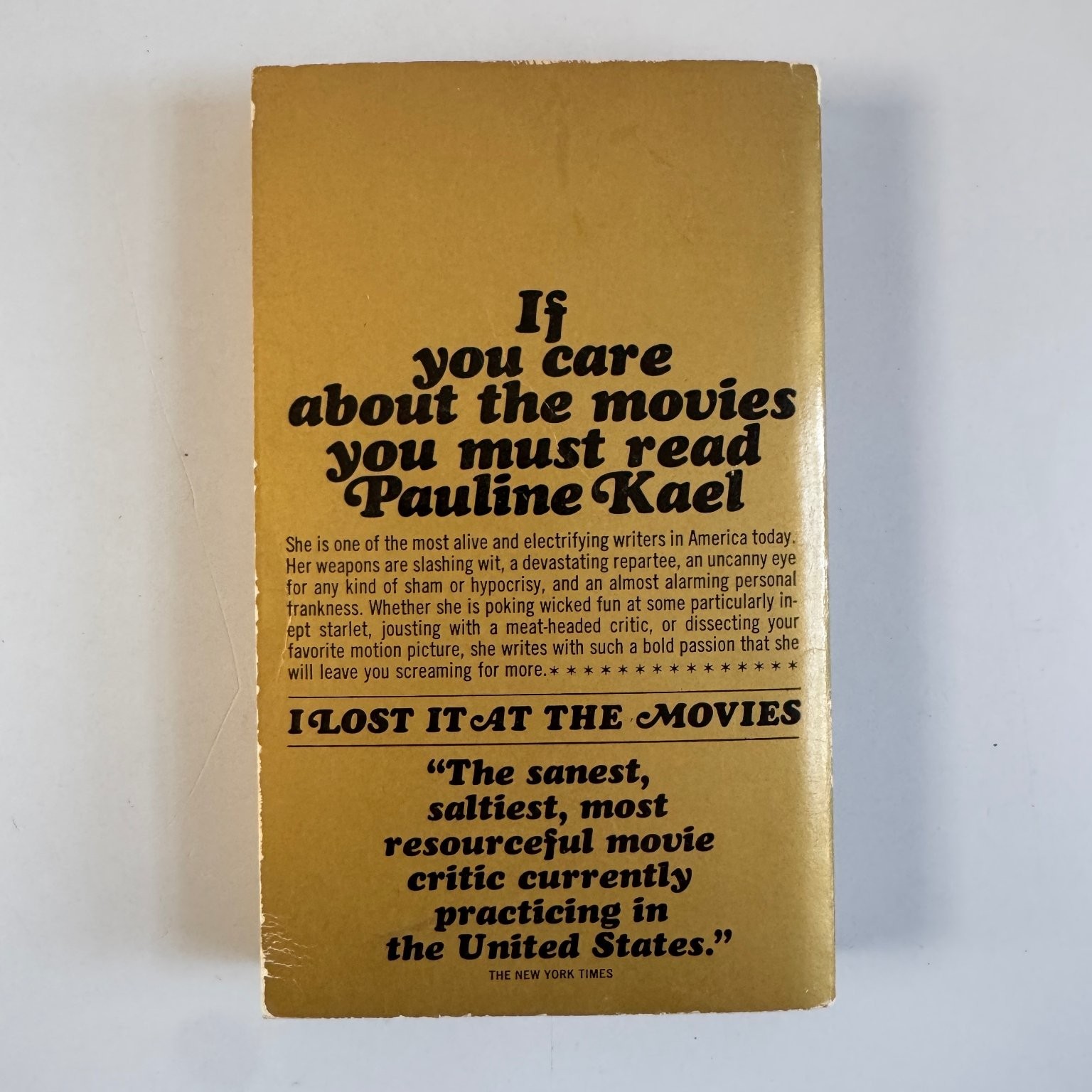 I Lost It At The Movies Pauline Kael 1966 First Bantam Edition Film Criticism