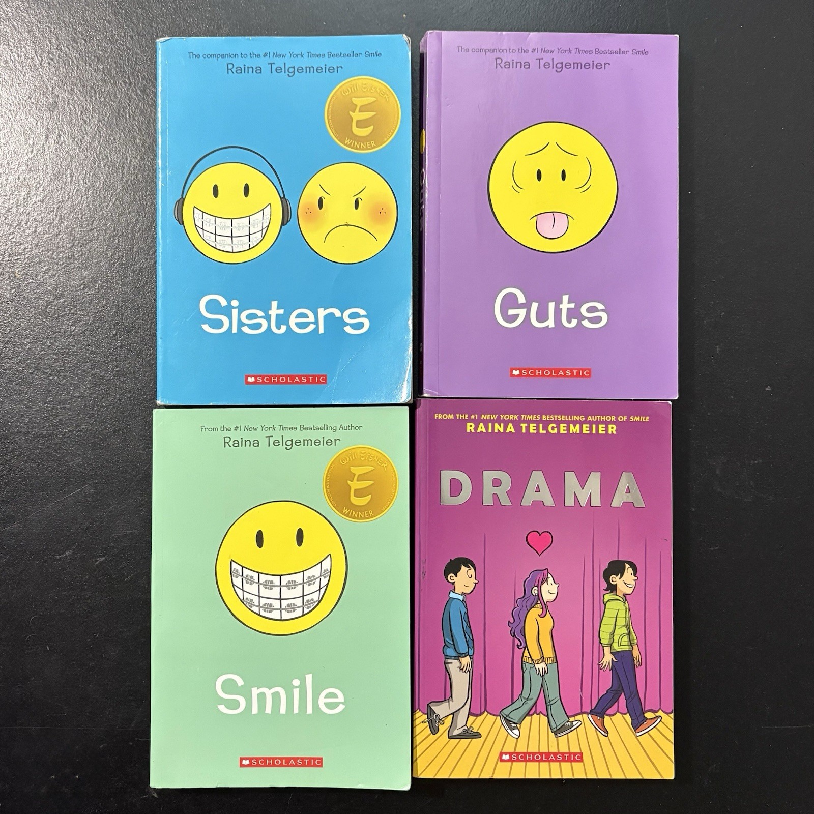 Raina Telgemeier Smile Drama Sisters Guts Lot of 4 Middle Grade Graphic Novels