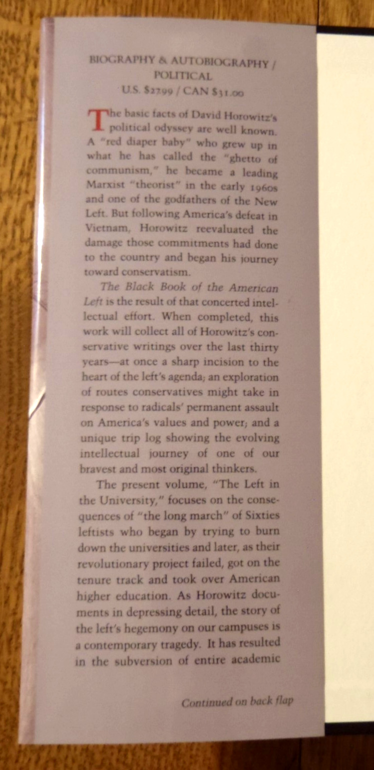 Black Book American Left #8: In University by David Horowitz – SIGNED Hardcover