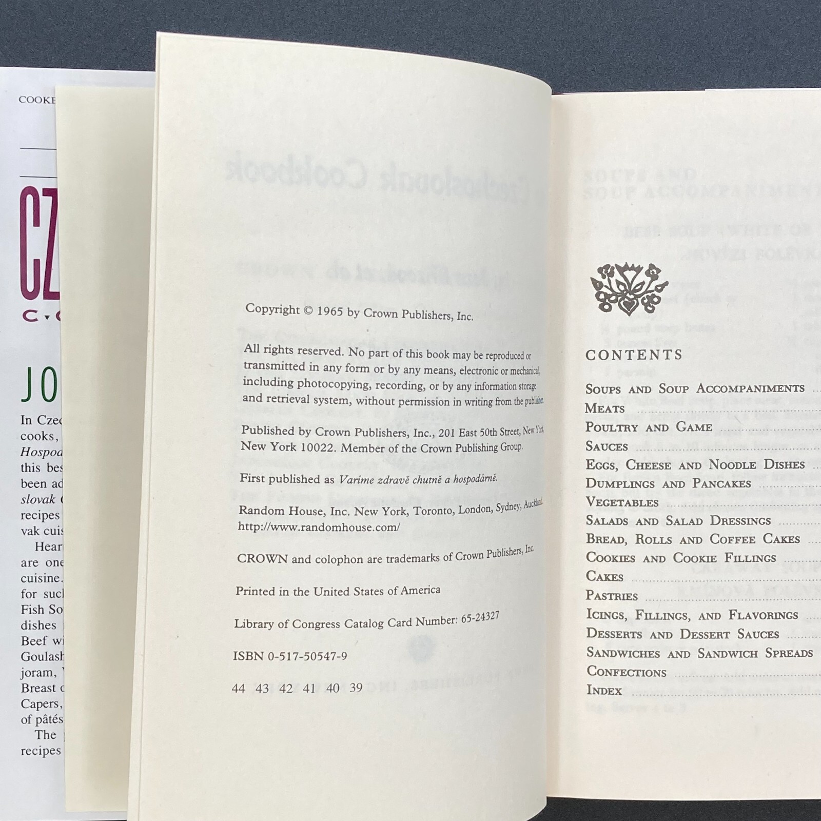 The Czechoslovak Cookbook Joza Brizova ©1965 39th Printing HB DJ 282 pages