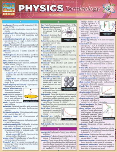Physics Terminology (Quick Study Academic) – Pamphlet By BarCharts, Inc. – GOOD