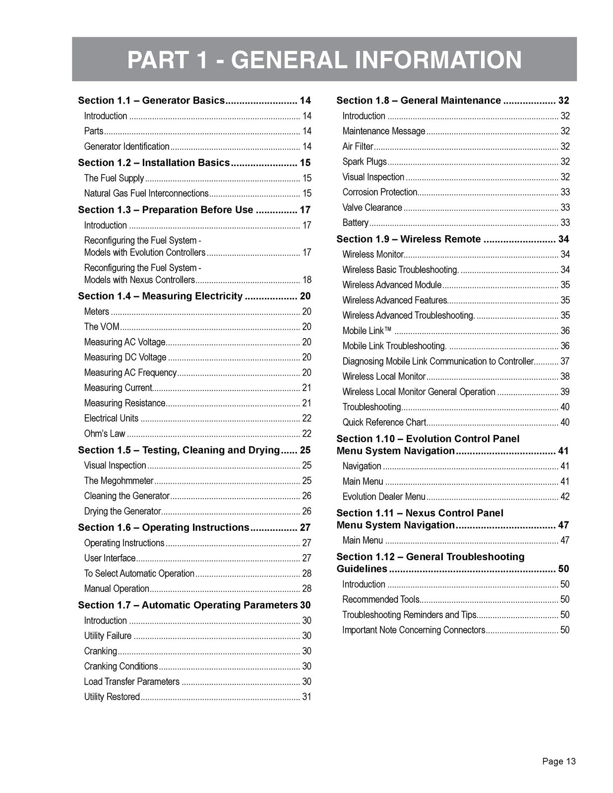 GENERAC Air Cooled Evolution Nexus Diagnostic Repair Manual – WIRE FASTENED
