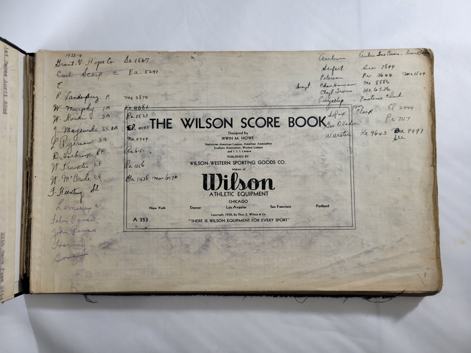 Wilson Baseball Score Book w/ 73 Scored Games 1935-49 World Series DiMaggio