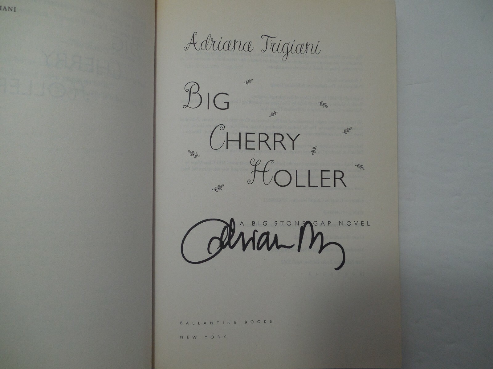 Big Cherry Holler by Adriana Trigiani, 2002, 1st Ed, 3rd Pr, Signed, PB, VG