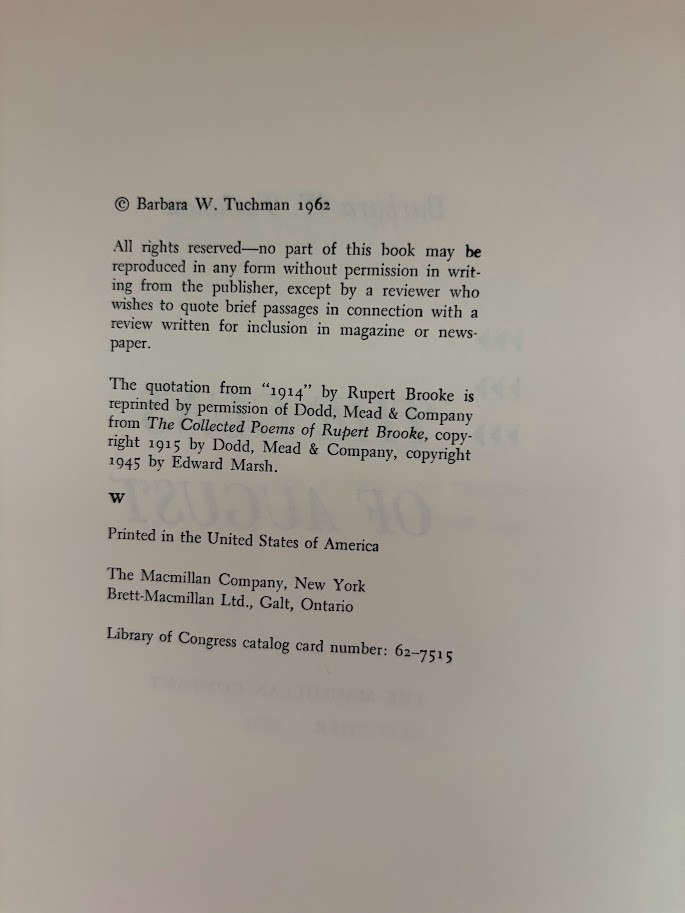 The Guns Of August by Barbara W Tuchman 1962 Book Club Edition BCE Hardcover DJ