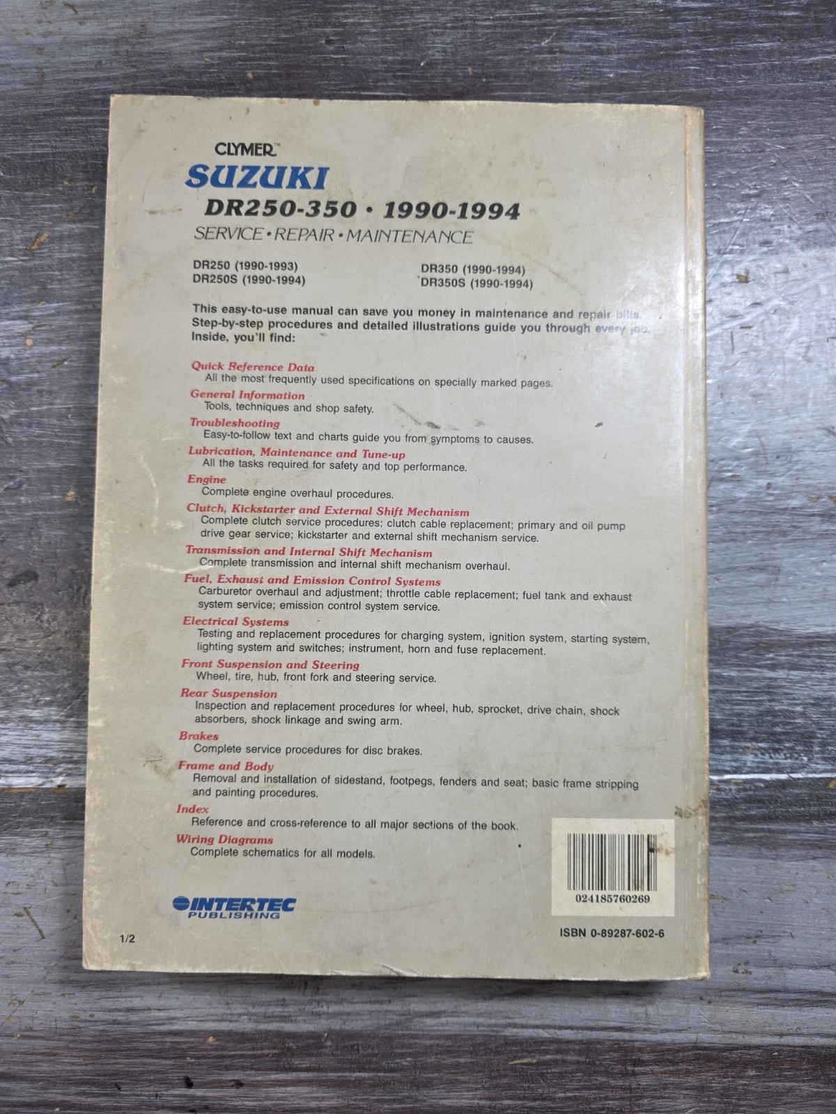 Clymer Service Repair Maintenance Manual M476 Suzuki DR250-350 1990-1994