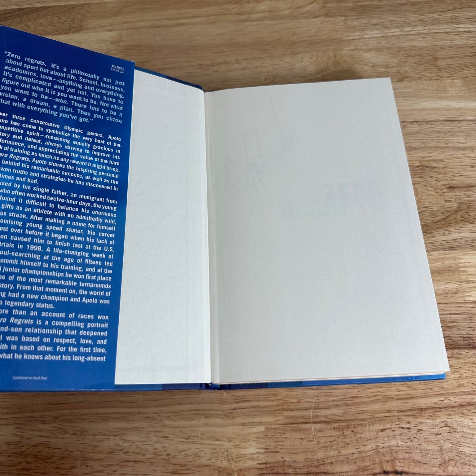 Zero Regrets Apolo Ohno First Edition Signed Biography Atria Books