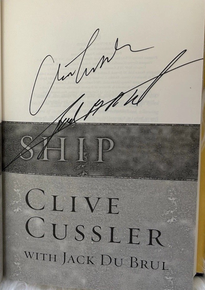 Signed x2 Plague Ship Clive Cussler Jack DuBrul 2008 HCDJ Putnam Books Very Good
