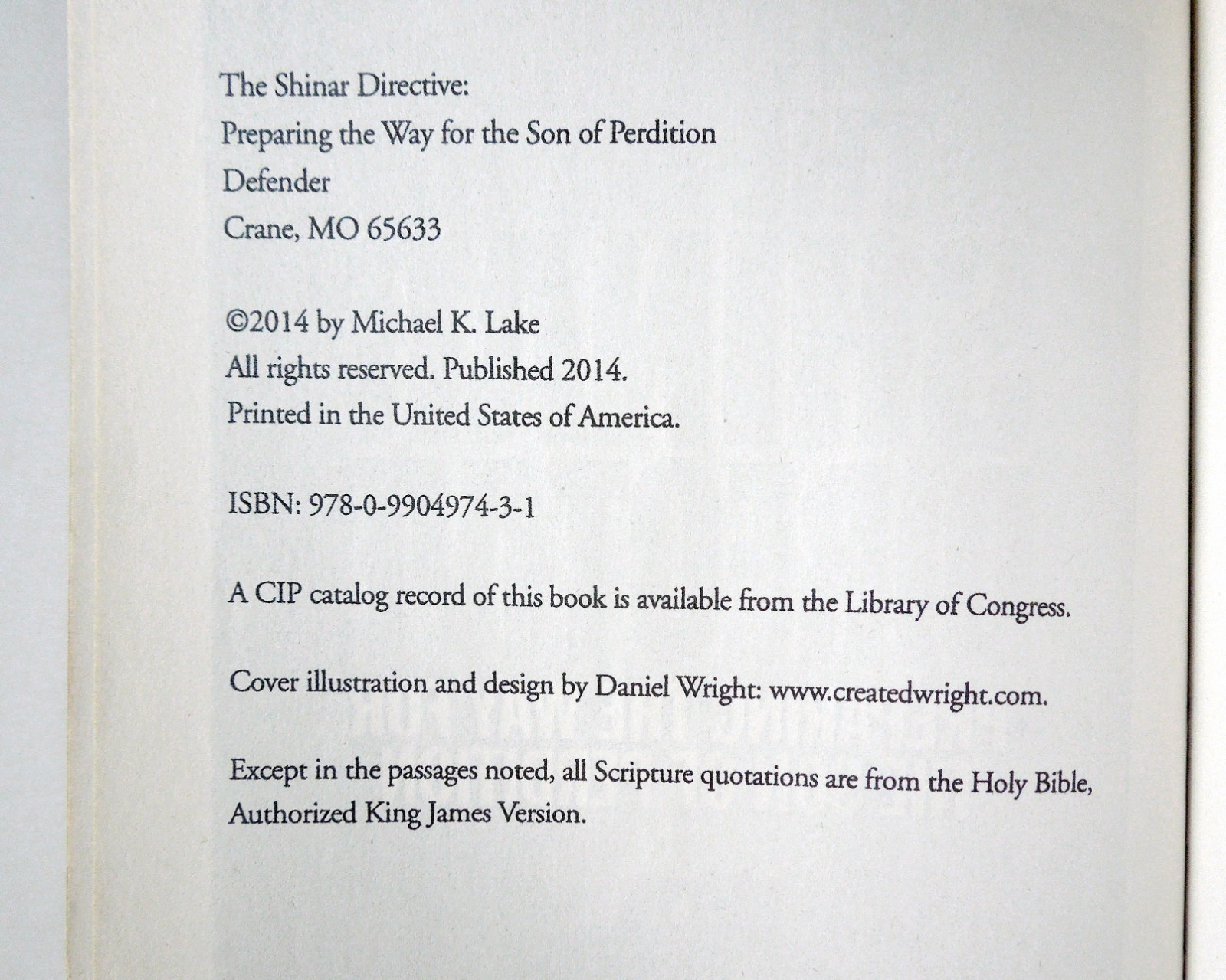 The Shinar Directive – Michael Lake, 2014 sc, Defender Publishing
