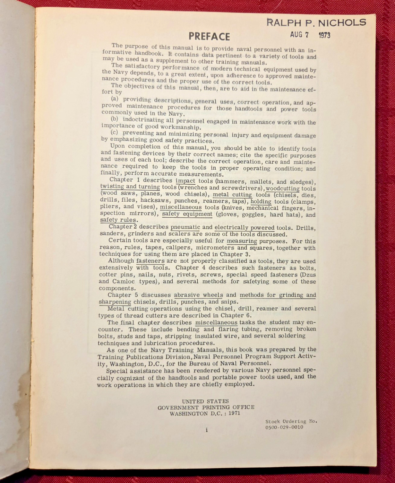 Tools and Their Uses Bureau of Naval Personnel 1971 Navy Manual