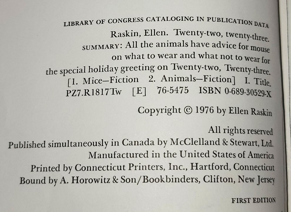 Twenty Two Twenty Three 1976 Ellen Raskin – McClelland & Stewart Vintage Book