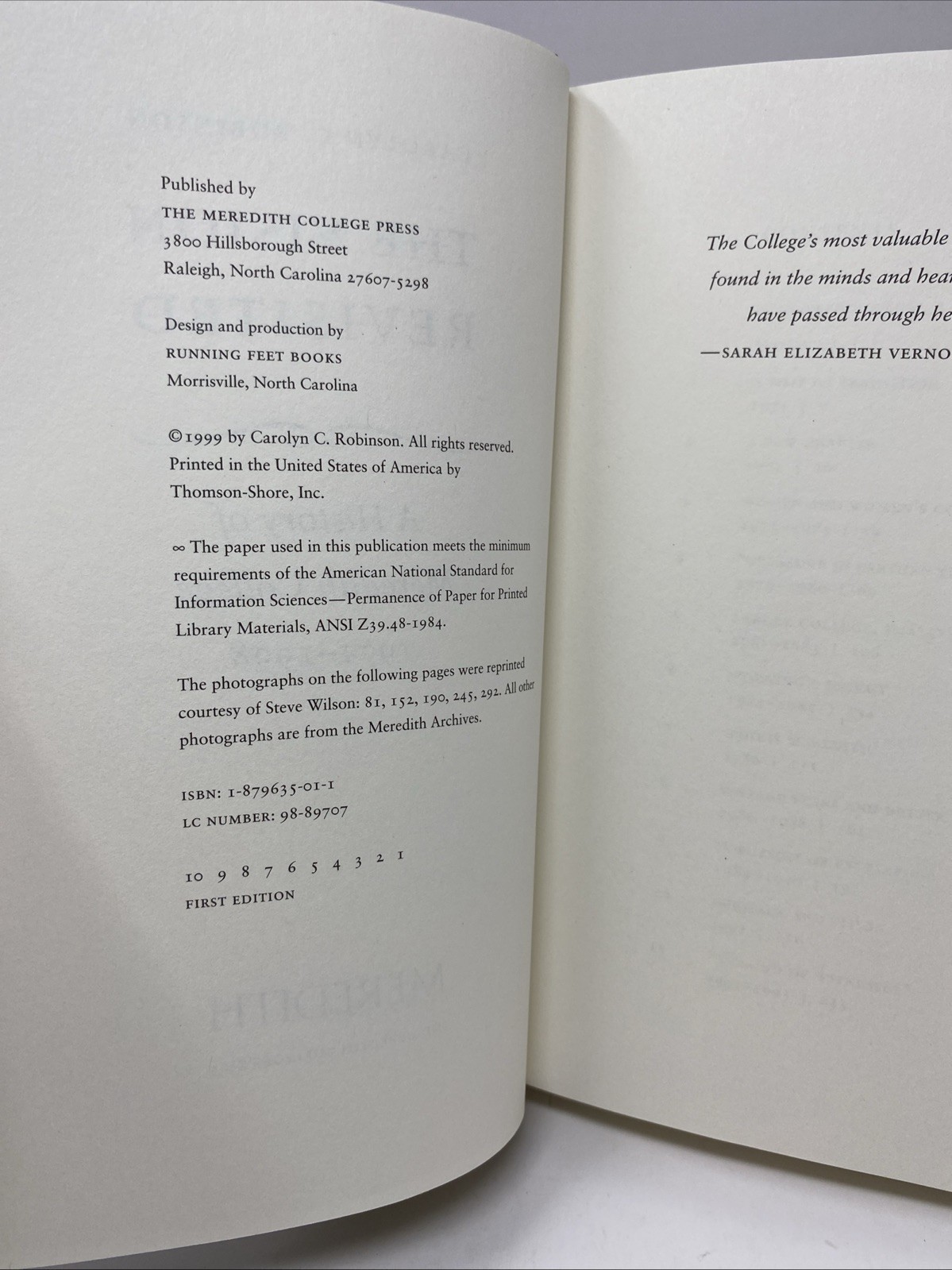 The Vision Revisited Meredith College 1971–1998 HC 1st Edition FREE SHIPPING!