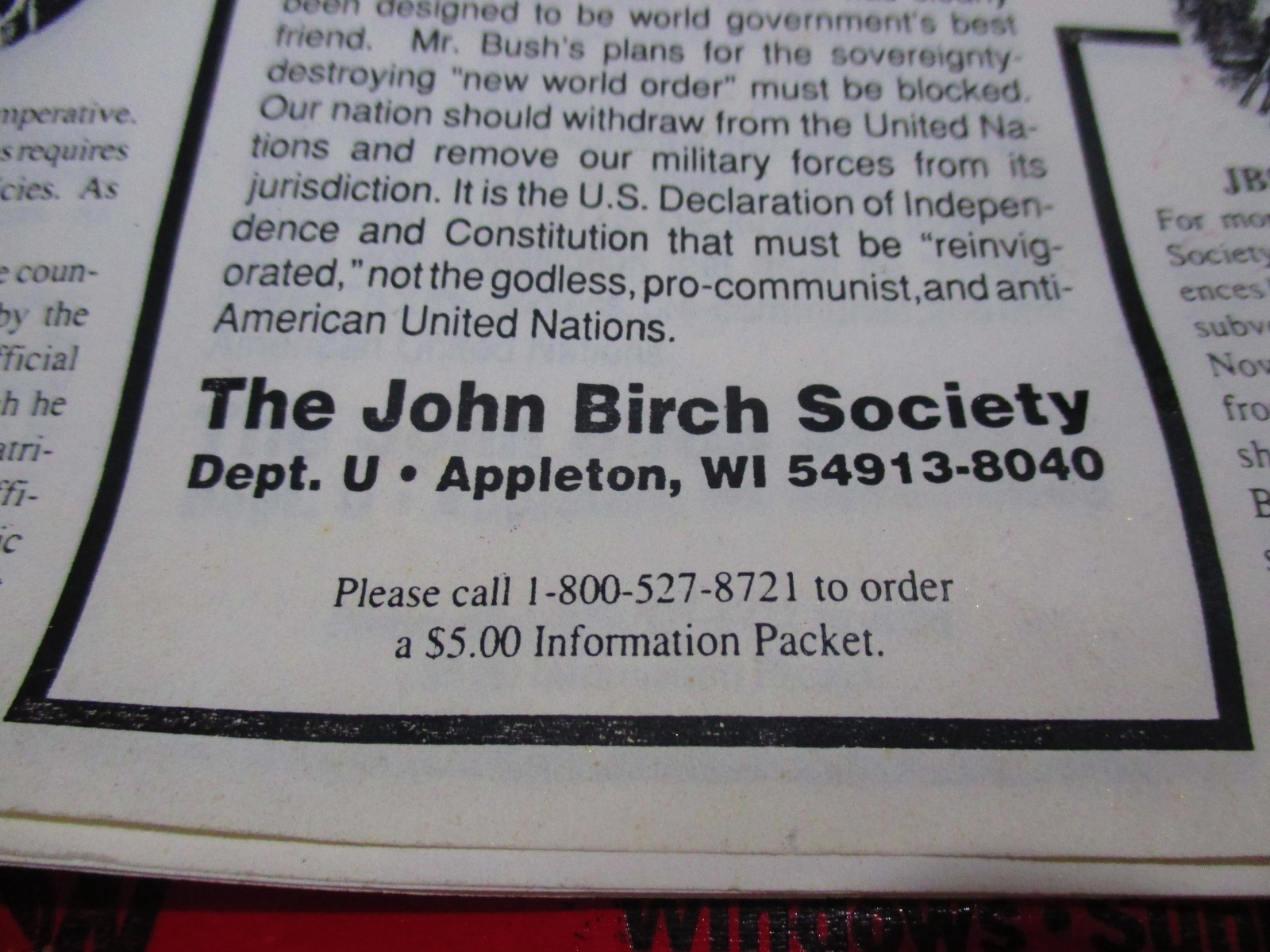 Vintage New World Order Flyer, John Birch Society, George Bush, Globalists