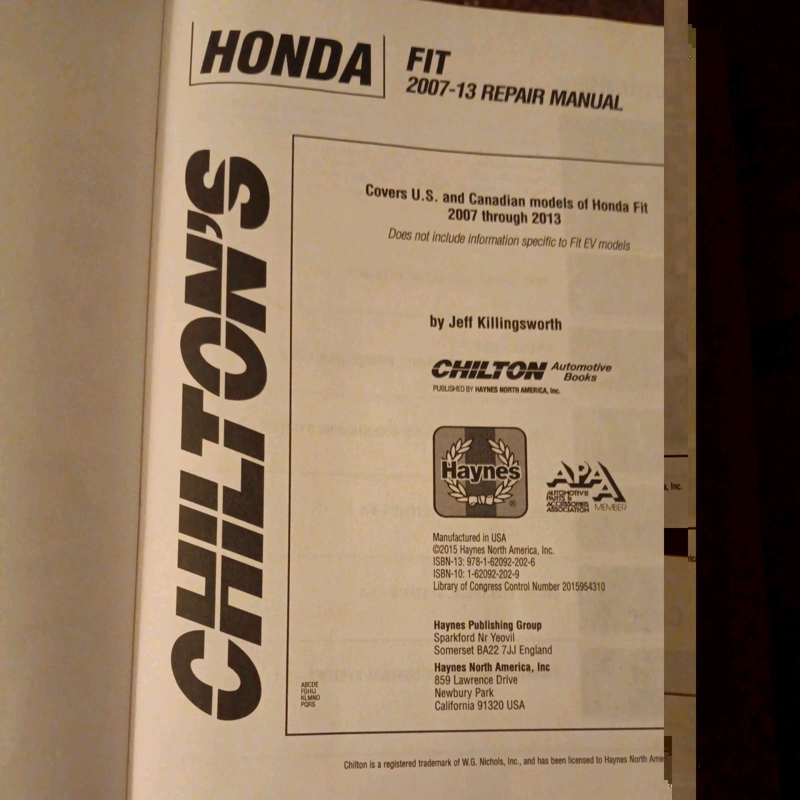 Chilton Honda Fit Repair Manual 2007-2013 Covers US & Canadian Models #30210