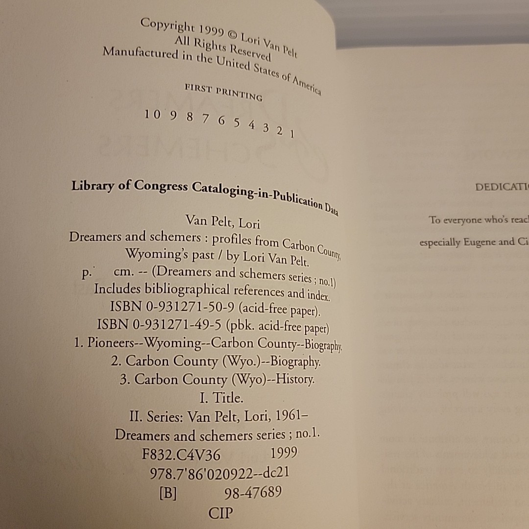 Dreamers & Schemers: Profiles From Carbon Co. WY – Van Pelt – 1st/1st – SIGNED