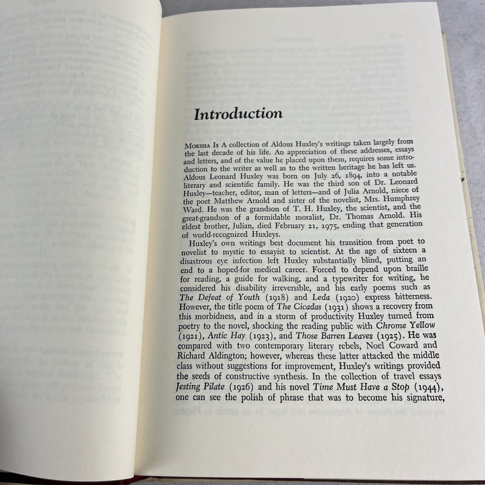 MOKSHA – WRITINGS ON PSYCHEDELICS… Aldous Huxley – HC w/DJ – 1st Ed – 1977