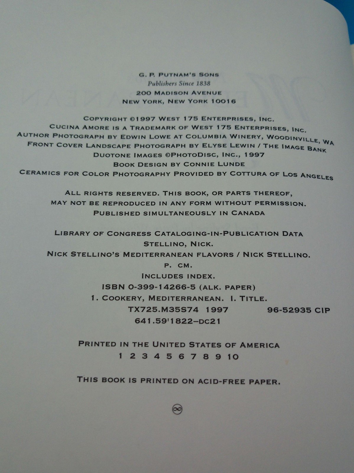 Nick Stellino Mediterranean Flavors Cookbook Hardcover DJ 1997 Book 1st Edition