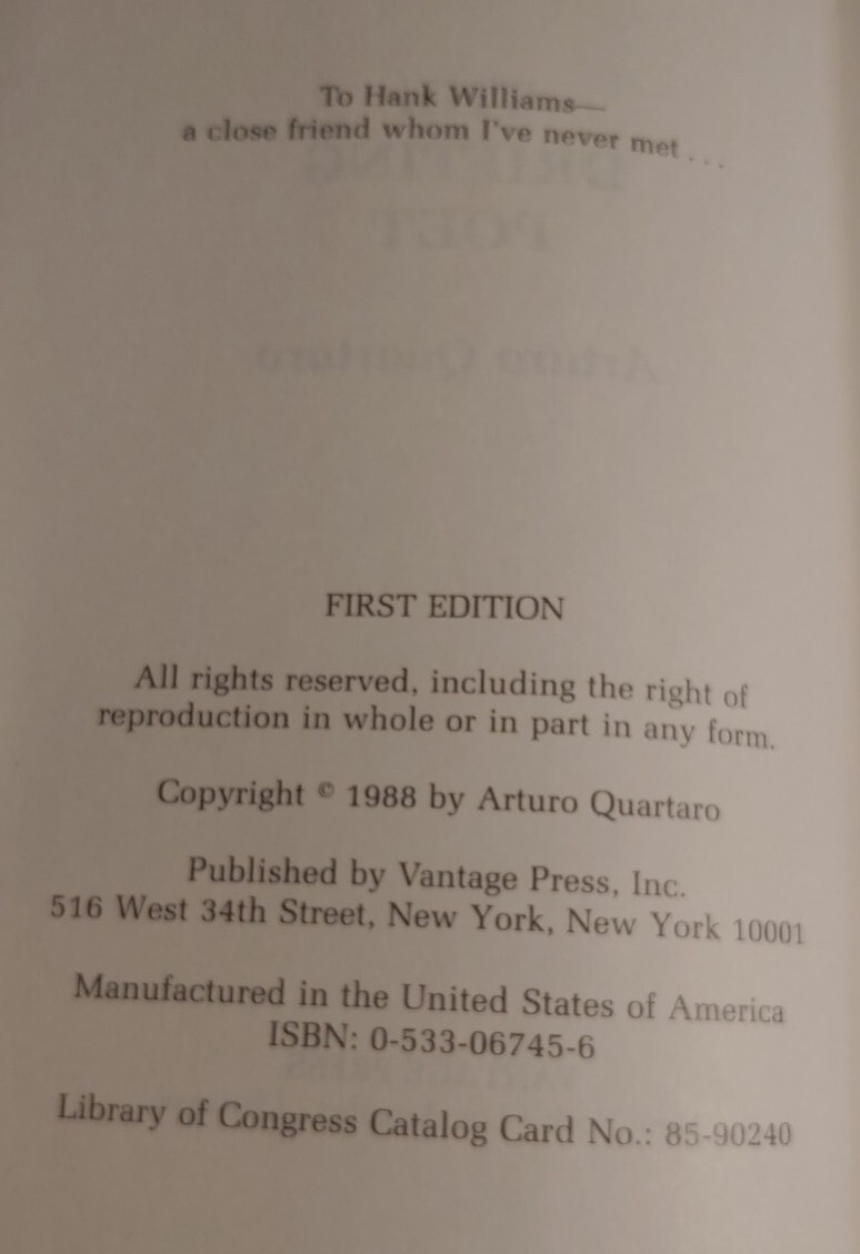 SIGNED! THE DRIFTING POET, Arturo Quartaro, 1st EDITION Hard Cover