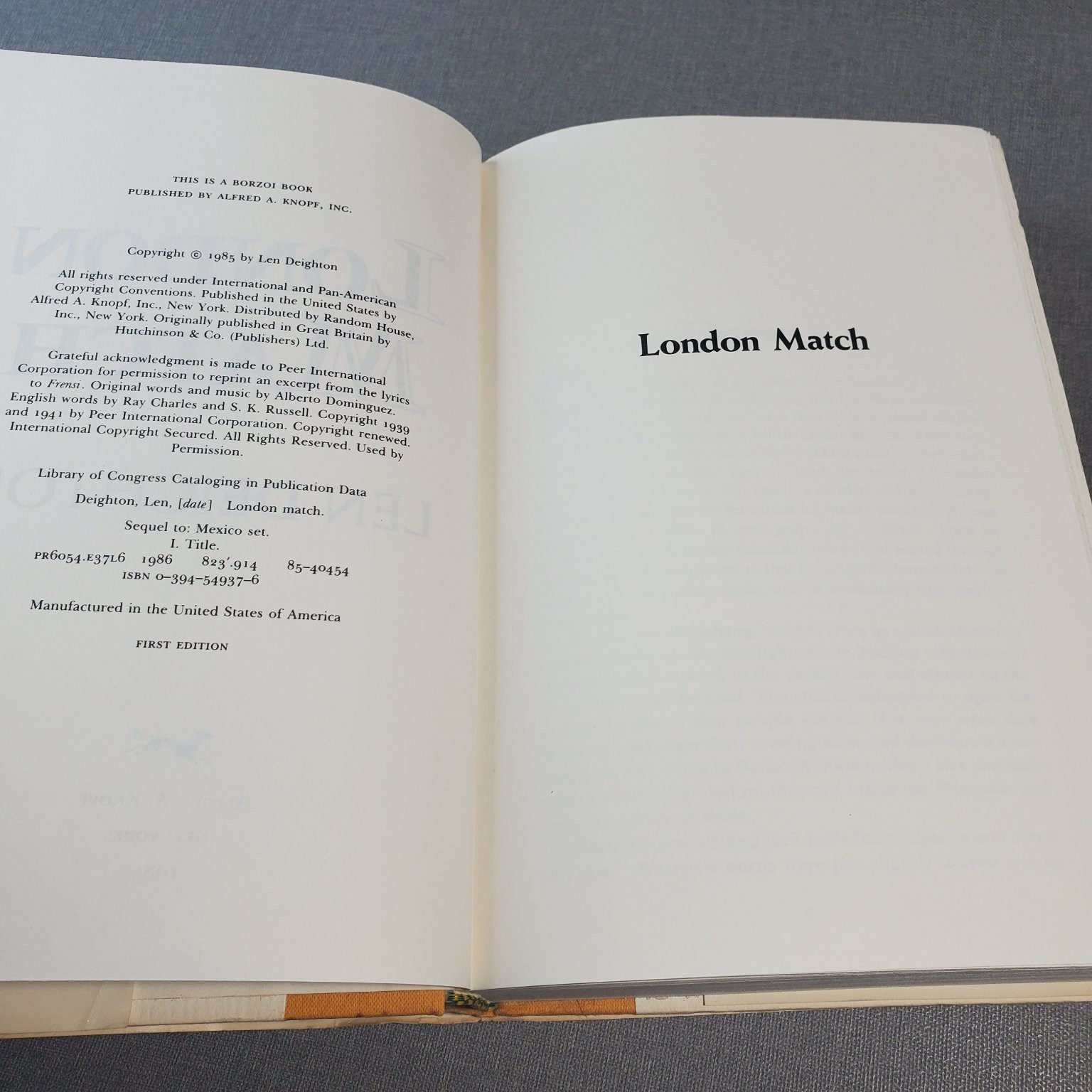 London Match Len Deighton 1985 First Edition Spy Thriller Alfred A. Knopf