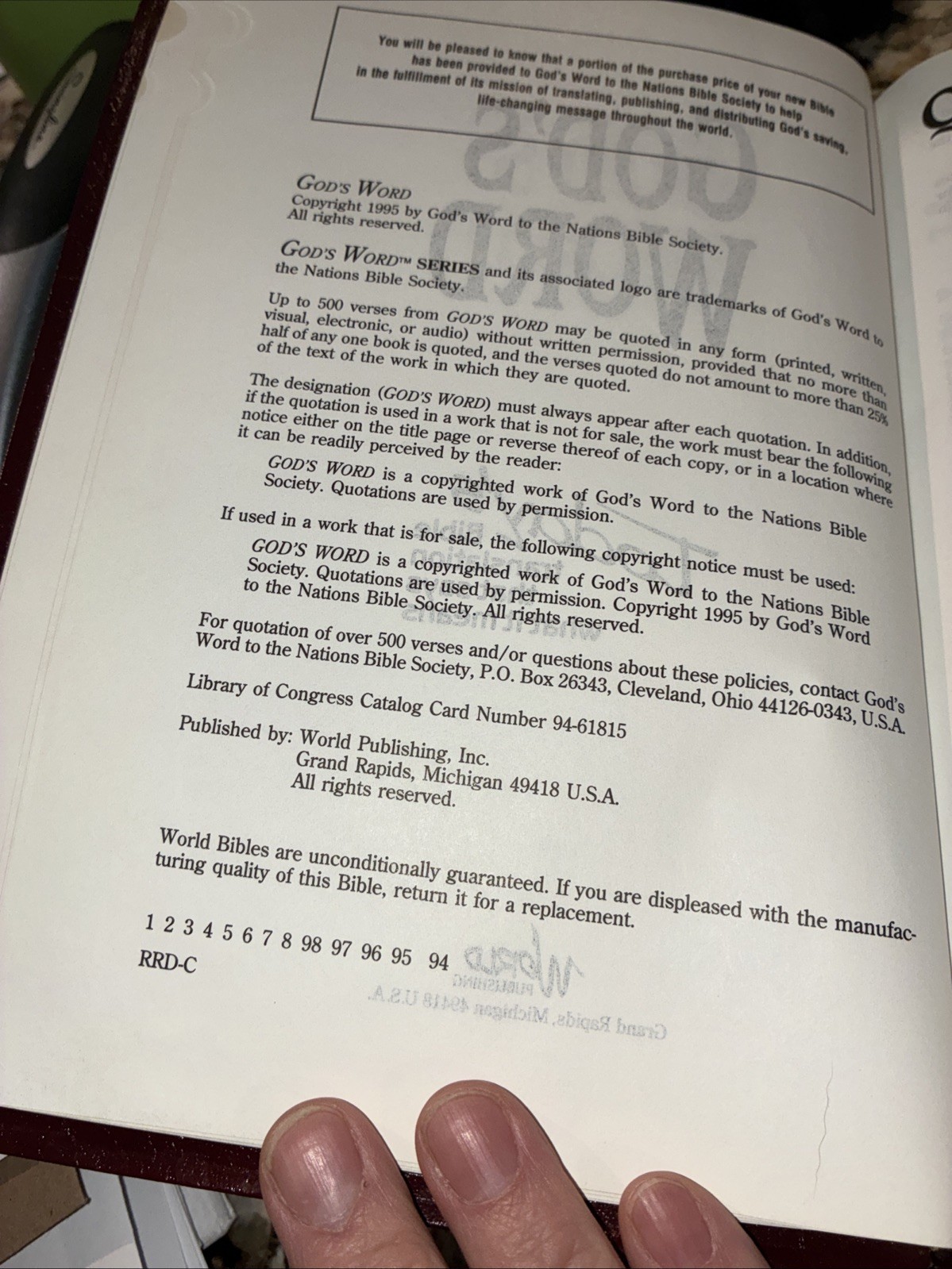 God’s Word translation bible by world publishing, Nation’s Bible Society 1995