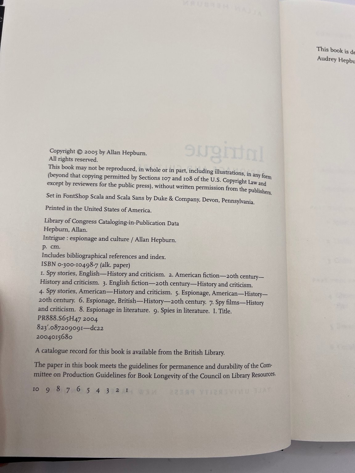 Allan Hepburn Intrigue Book Espionage & Culture Yale University Press History
