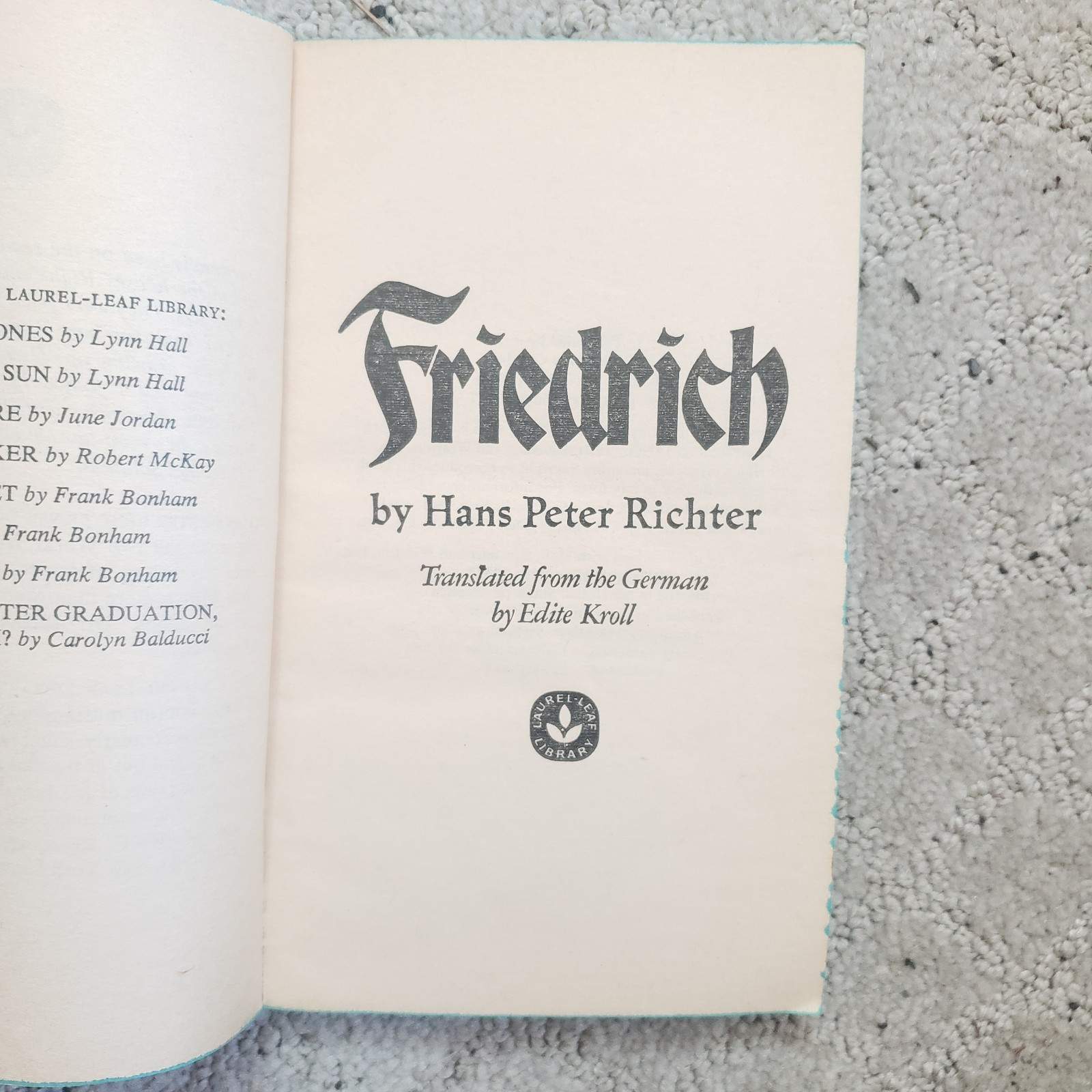 Friedrich Hans Peter Richter 1973 Vintage YA Historical Fiction Paperback