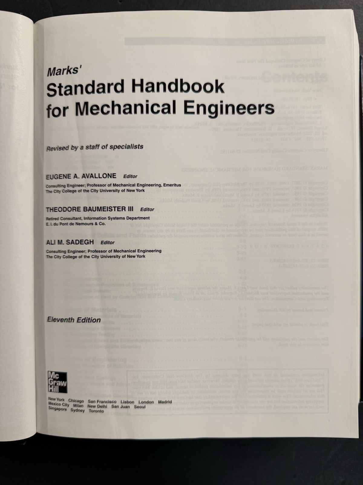 MARKS‘ STANDARD HANDBOOK FOR MECHANICAL ENGINEERS 11th/Anniv Ed (2007, HC) VG