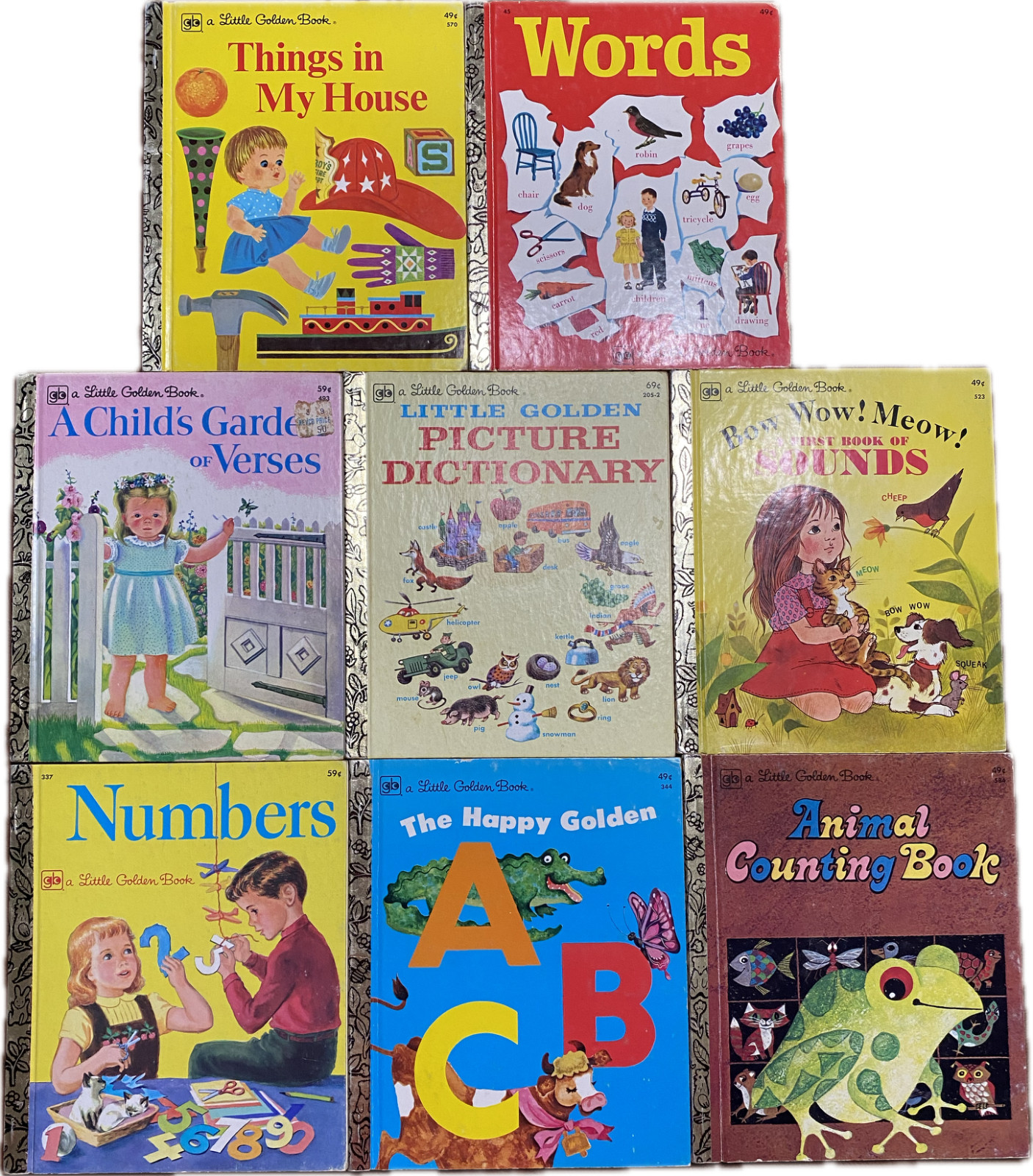 Lot of 8. 1970’s Little Golden Books ABCs Numbers Words Sounds Counting Verses