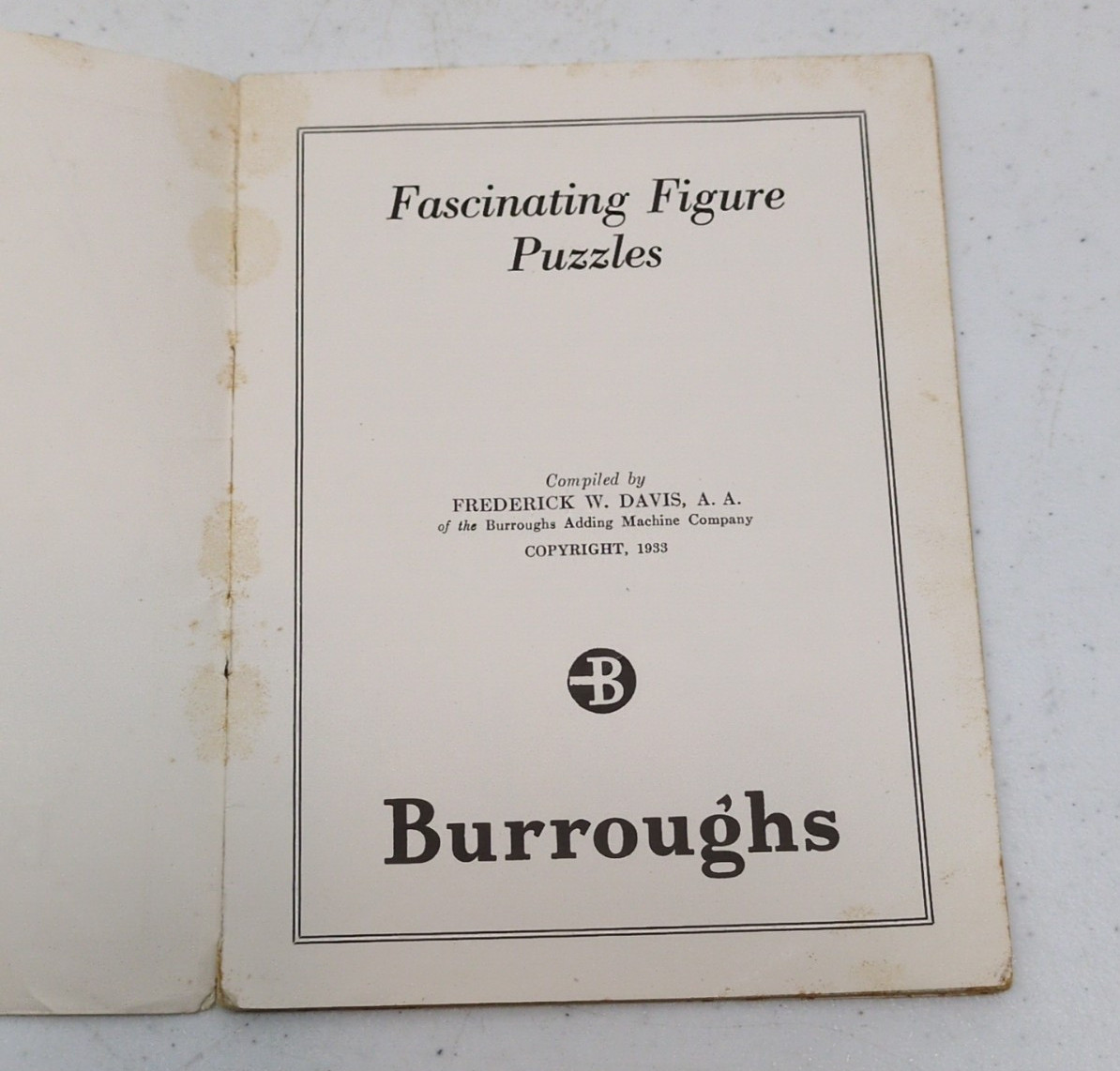 Fascinating Figure Puzzles Book 1933 Frederick W. Davis Burroughs C9