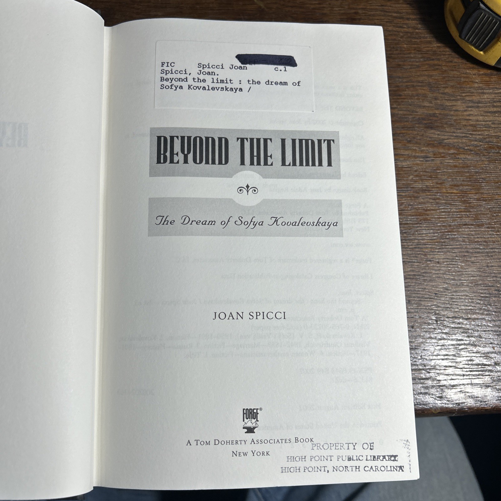 Beyond the Limit The Dream Sofya Kovalevskaya Spicci, Joan HCDJ 1st Ed 1st Print
