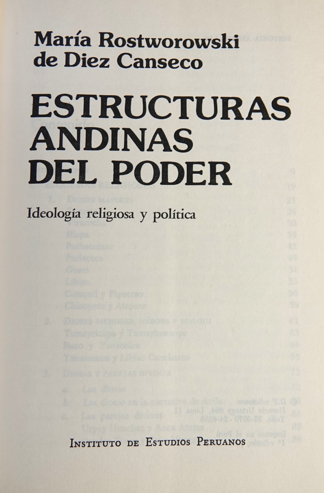 ESTRUCTURAS ANDINAS DEL PODER: IDEOLOGIA, RELIGIOSA Y POLITIA BY ROSTWOROWSKI