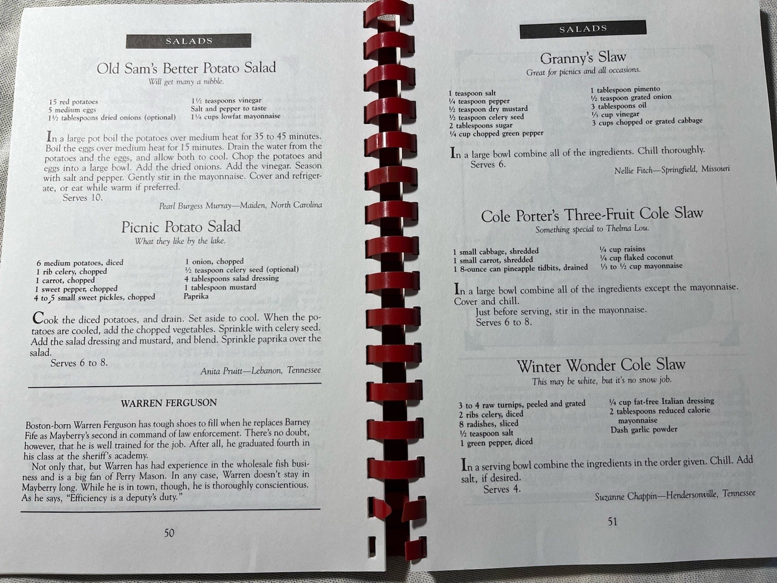 Aunt Bee’s Mayberry Cookbook, 1991, Spiral, Ken Beck & Jim Clark, 244 Pages