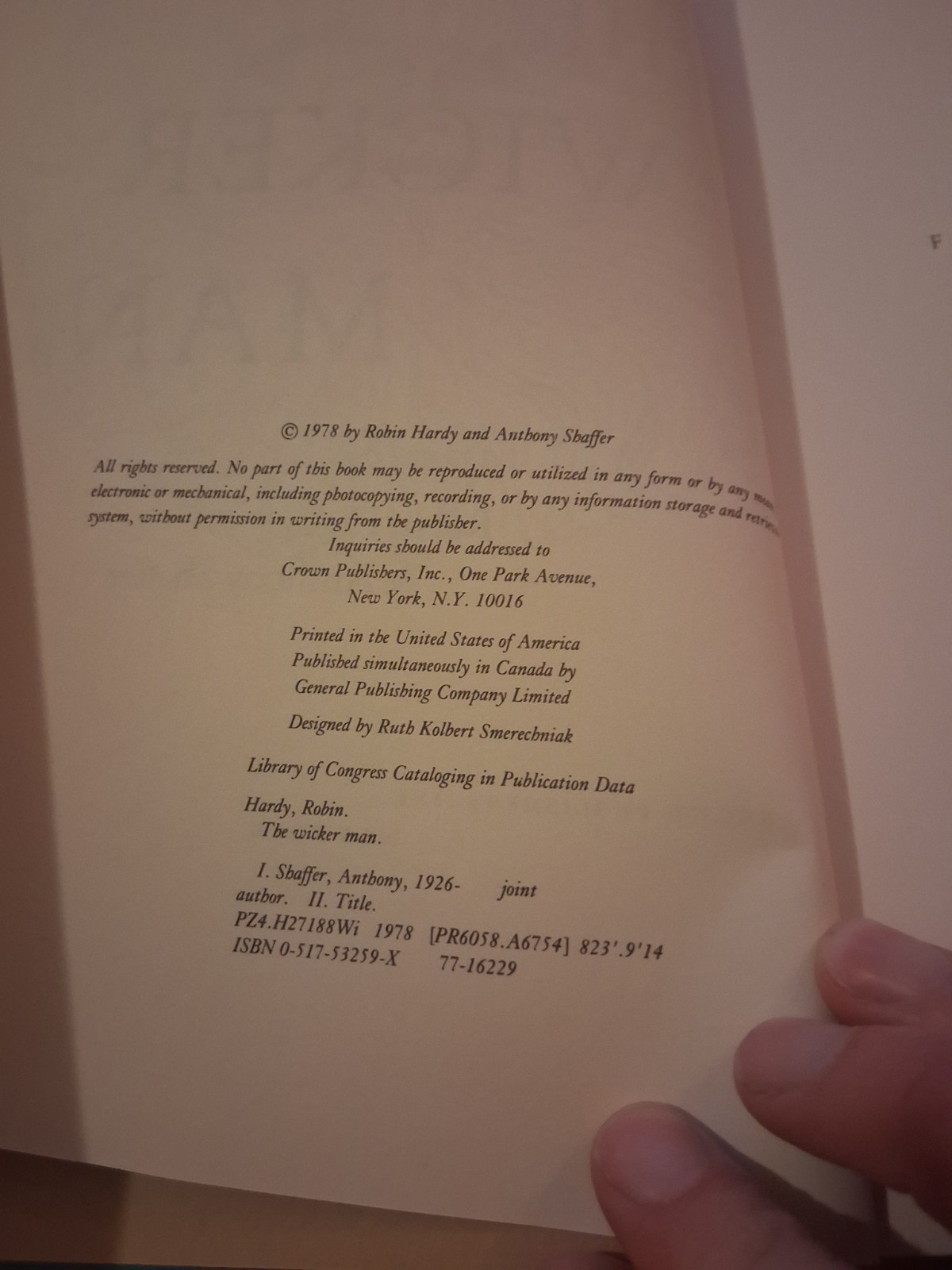Hardy & Shaffer – The Wicker Man (Hardcover, 1978) FIRST EDITION