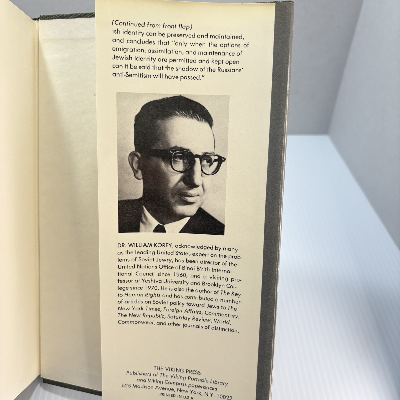 The Soviet Cage: Anti-Semitism in Russia by William Korey, 1973, 1st Ed., HC DJ