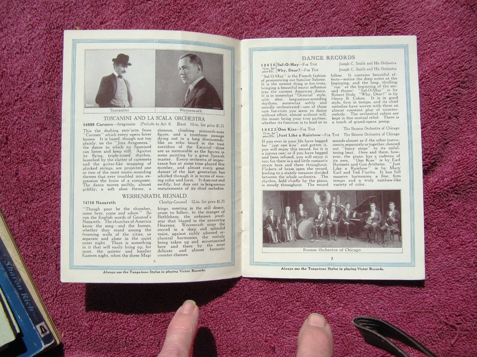 WURLITZER New VICTOR RECORDS Dec 1921 Pearl Fishers Whiteman Rachmaninov CATALOG