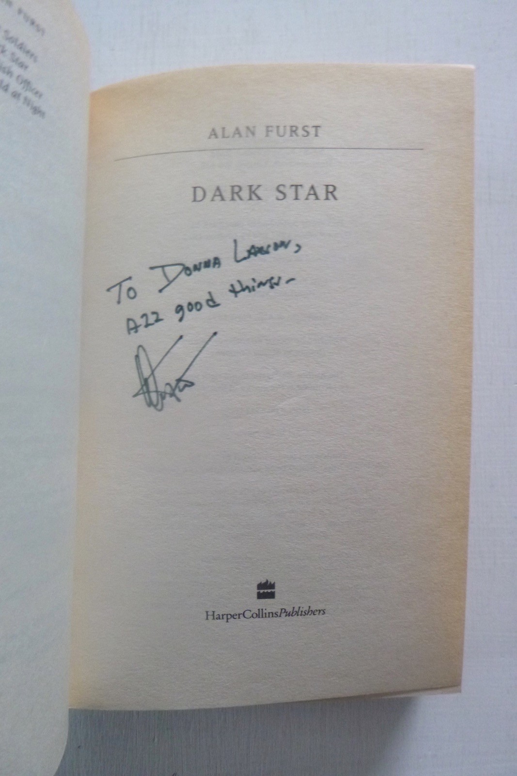 Sgnd cy Dark Star by Alan Furst (paperback, 1998)  