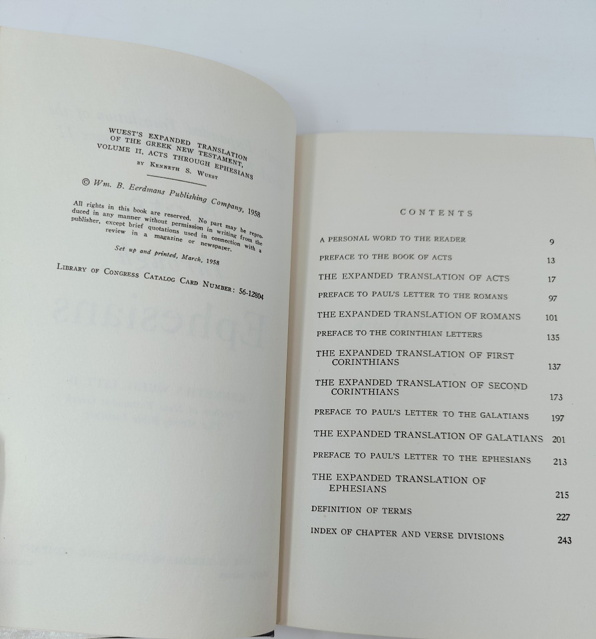 Acts Through Ephesians by Kenneth S Wuest, 1958 HC/DJ