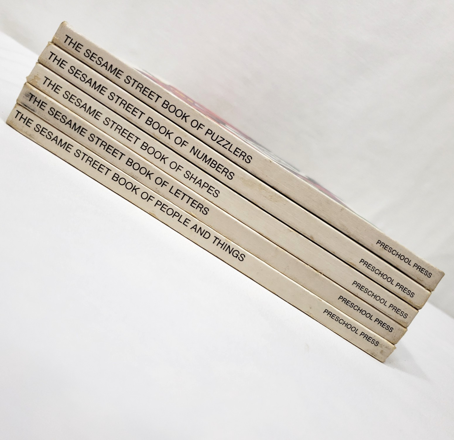 Vintage Sesame Street Books Lot 5 Preschool Press 1970s Hardcover Set Shapes ABC
