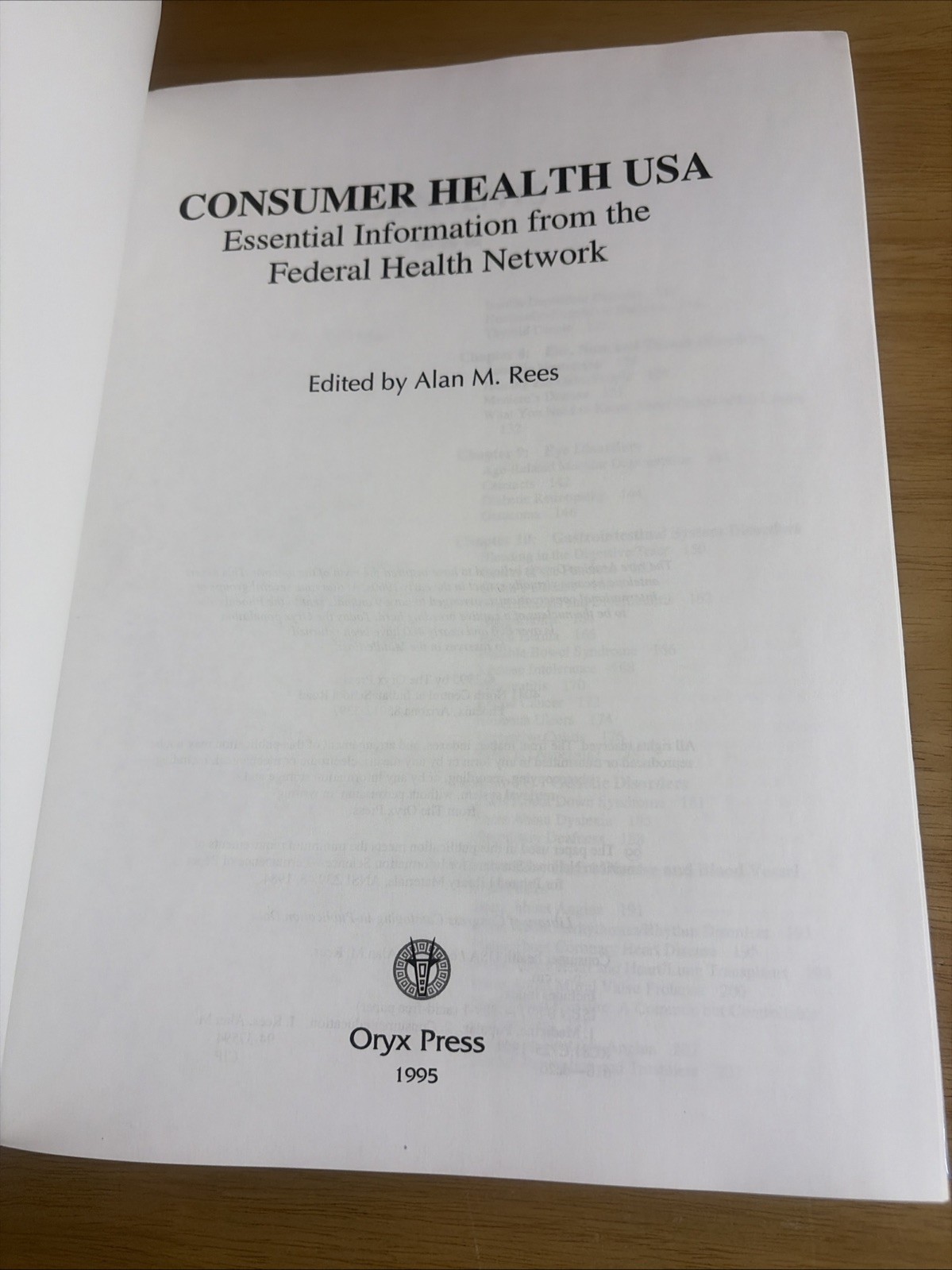Consumer Health USA Alan M Rees 1995 Onyx Press Hardcover Medical Reference NEW