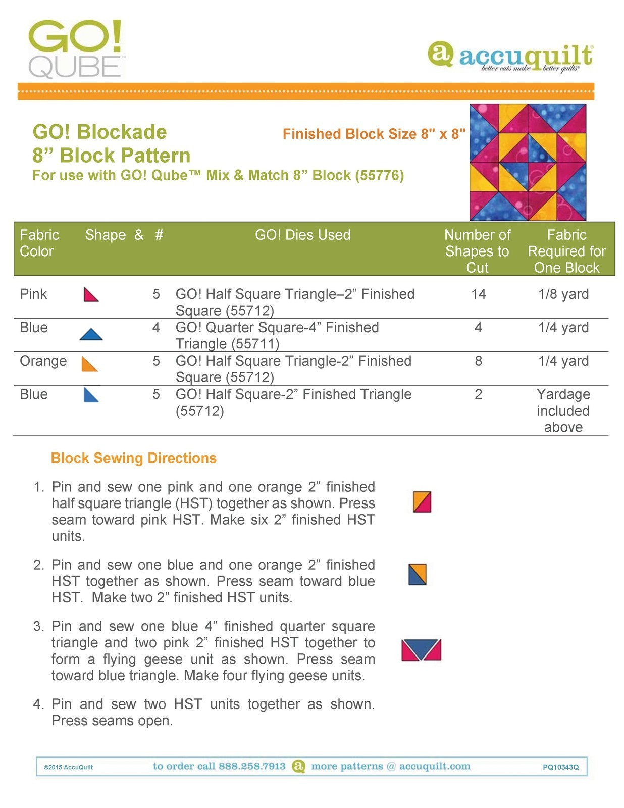 ACCUQUILT GO QUBE 8″ Block Patterns Manual – LOOP FASTENED – TOUGH JACKET