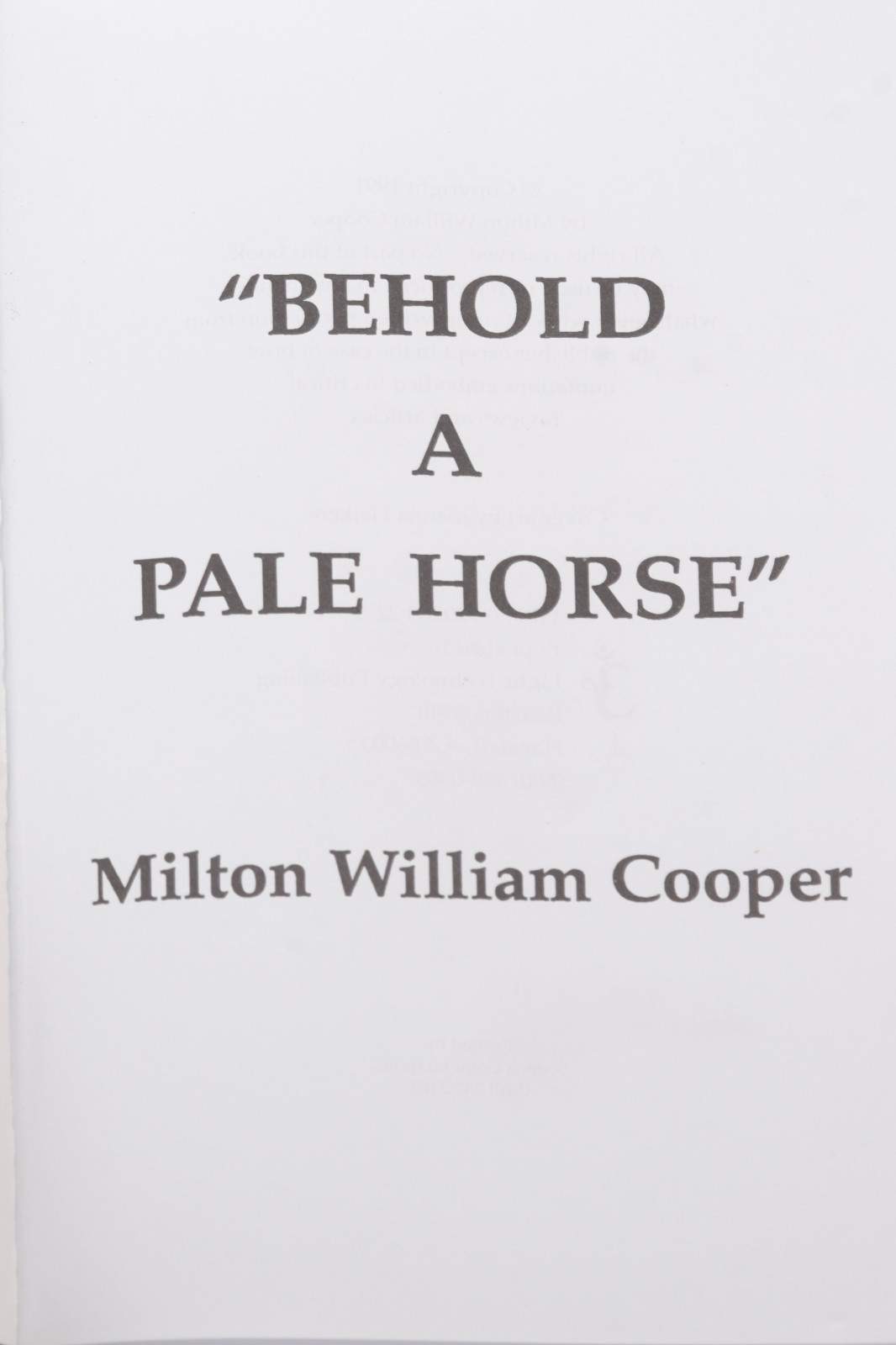 Behold a Pale Horse Milton William Cooper 1991 1st Ed TPB CFR Foldout