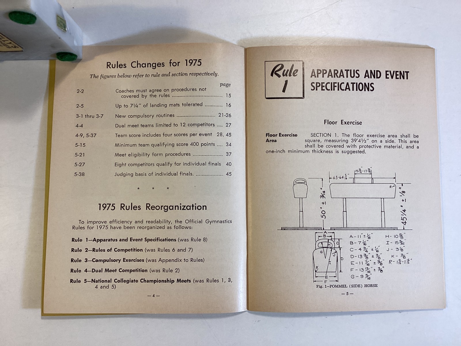 1975 NCAA Official Gymnastics Rules – 6-3/4″ X 5″, 48 Pages – Free Shipping