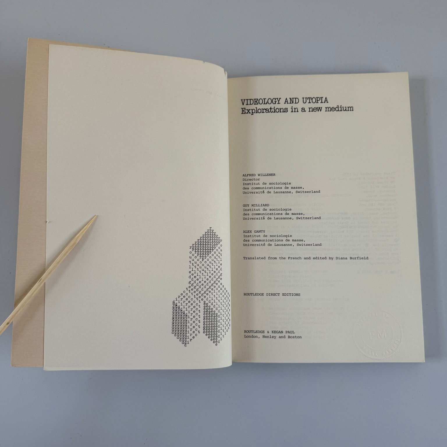 Videology and Utopia Willener Milliard Ganty 1976 First Edition Routledge