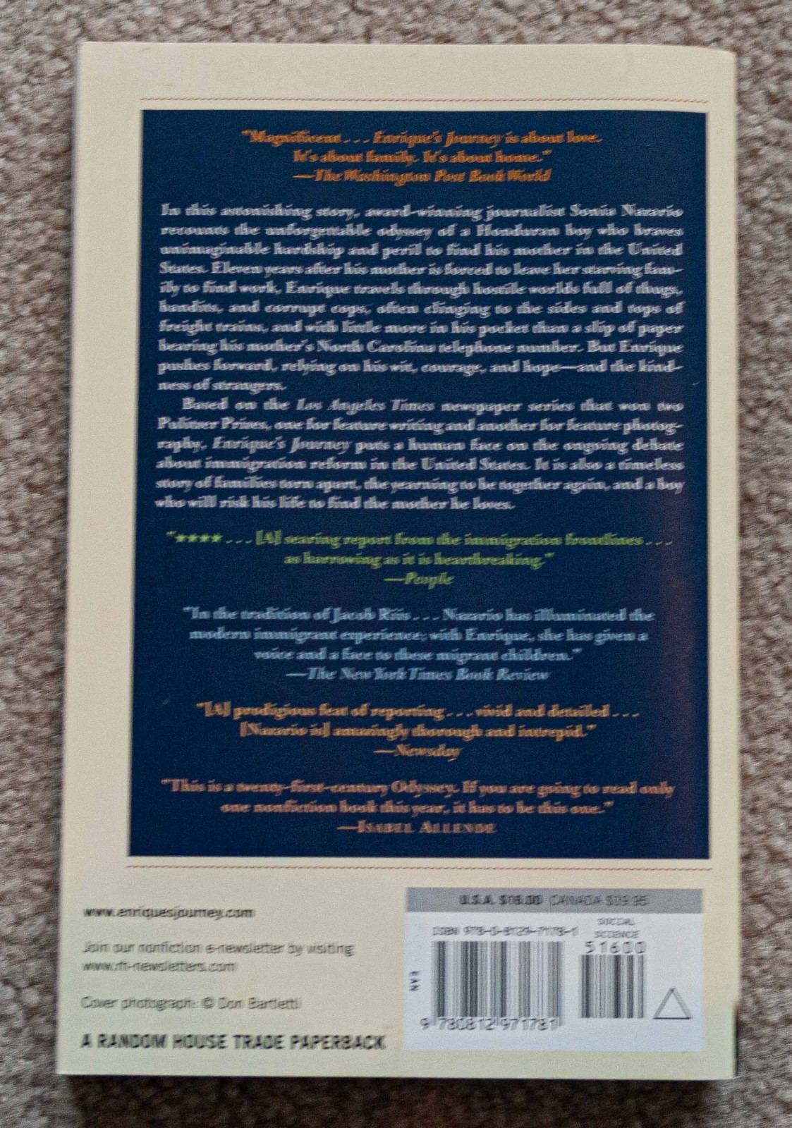 Enrique’s Journey by Sonia Nazario – Paperback, 301 pages