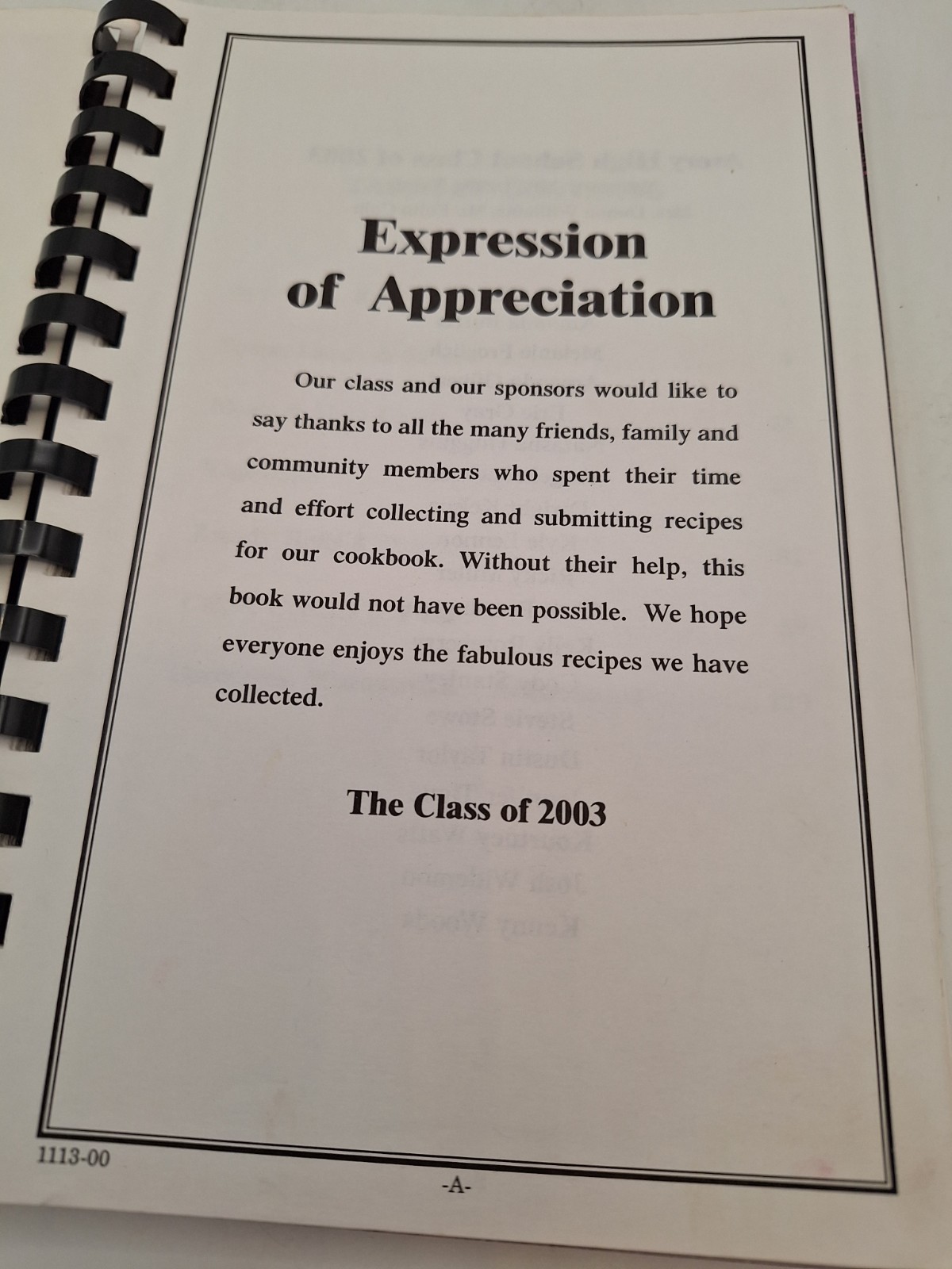 Avery High School Class of 2003 Cookbook ~ Avery, Texas