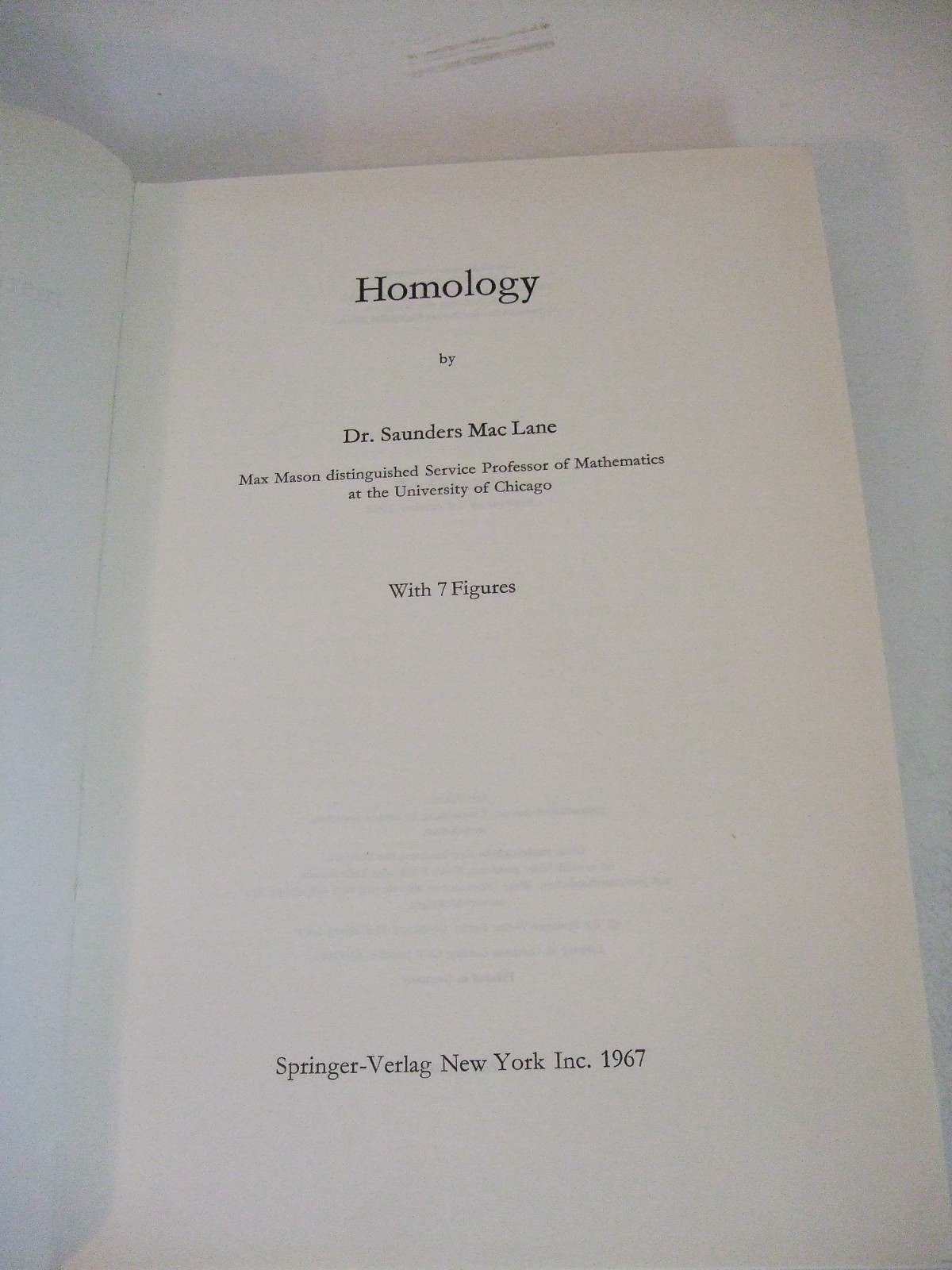 Homology by Saunders Mac Lane. Springer-Verlag, 1967